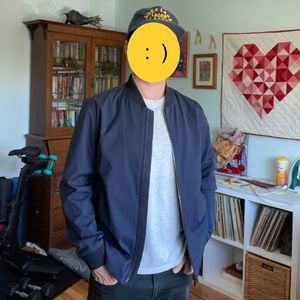 Theory bomber jacket, size medium, navy blue. Like new!